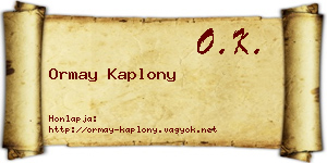 Ormay Kaplony névjegykártya